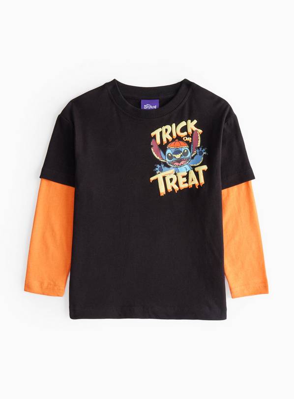 Stitch Print Halloween Mock Sleeve T-Shirt 2-3 years
