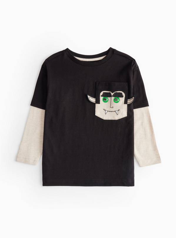 Halloween Black & Marl Dracula Mock Sleeve T-Shirt 6-7 years