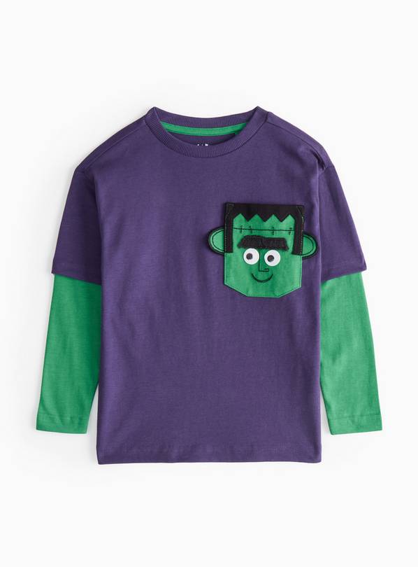 Halloween Green & Navy Mock Sleeve T-Shirt 1-2 years