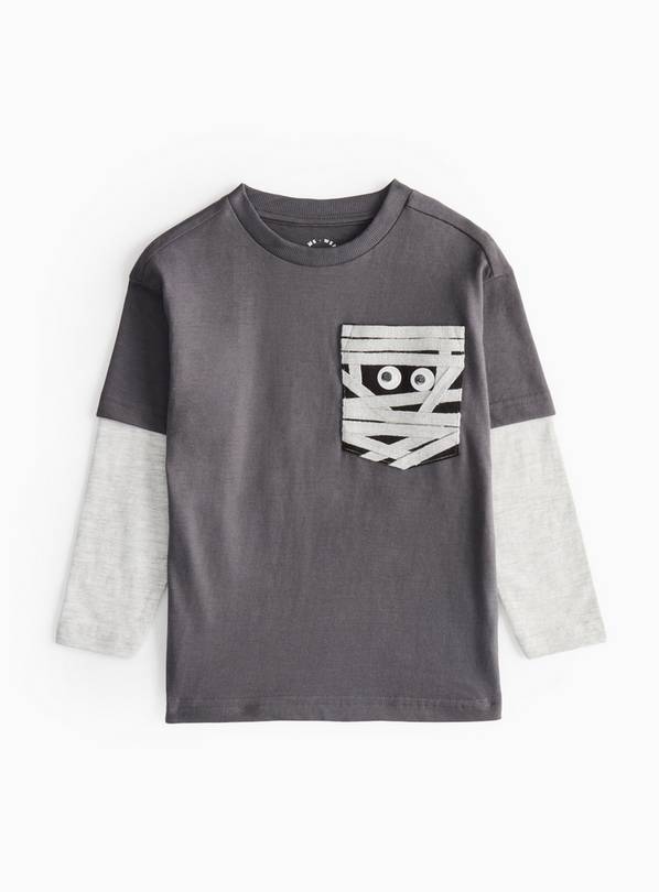 Halloween Grey & Marl Mock Sleeve T-Shirt 3-4 years