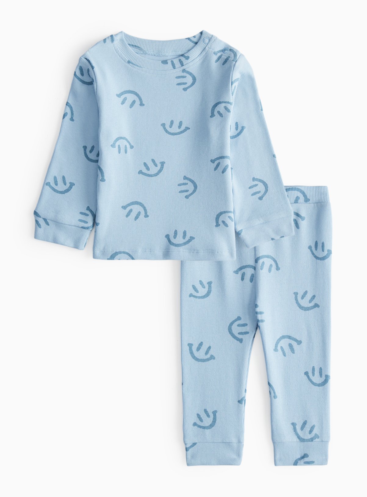 Blue Blue Smiley Face Print Ribbed Set (6-9 Months) - Tu by Sainsbury's