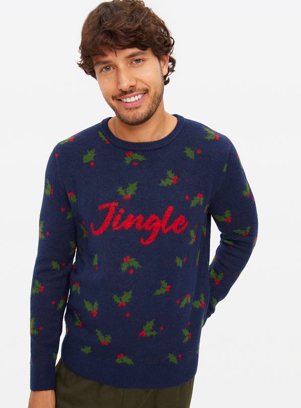 Mens Christmas Family Matching Holly Jingle Jumper  L