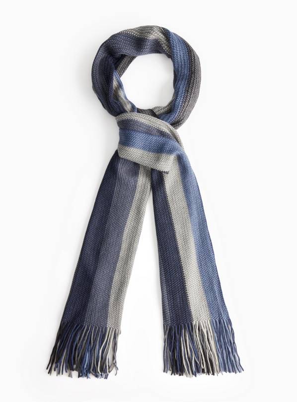 Multi Blue Striped Tassel Scarf One Size