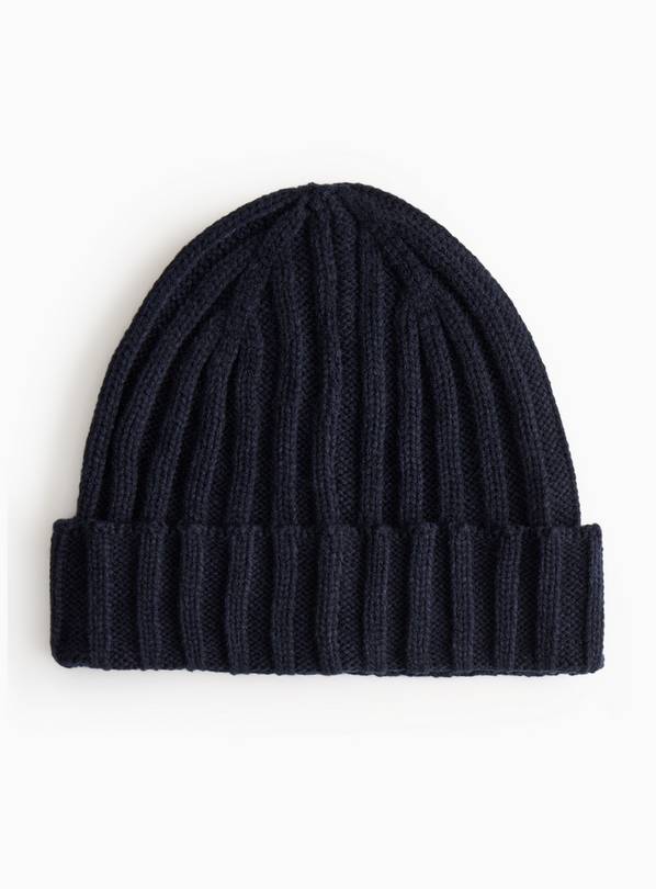 Navy Ribbed Knitted Beanie One Size