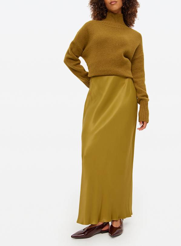 Khaki Satin Midaxi Skirt 16