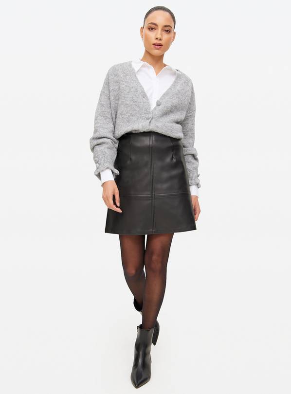 Black Faux Leather A-Line Mini Skirt 6