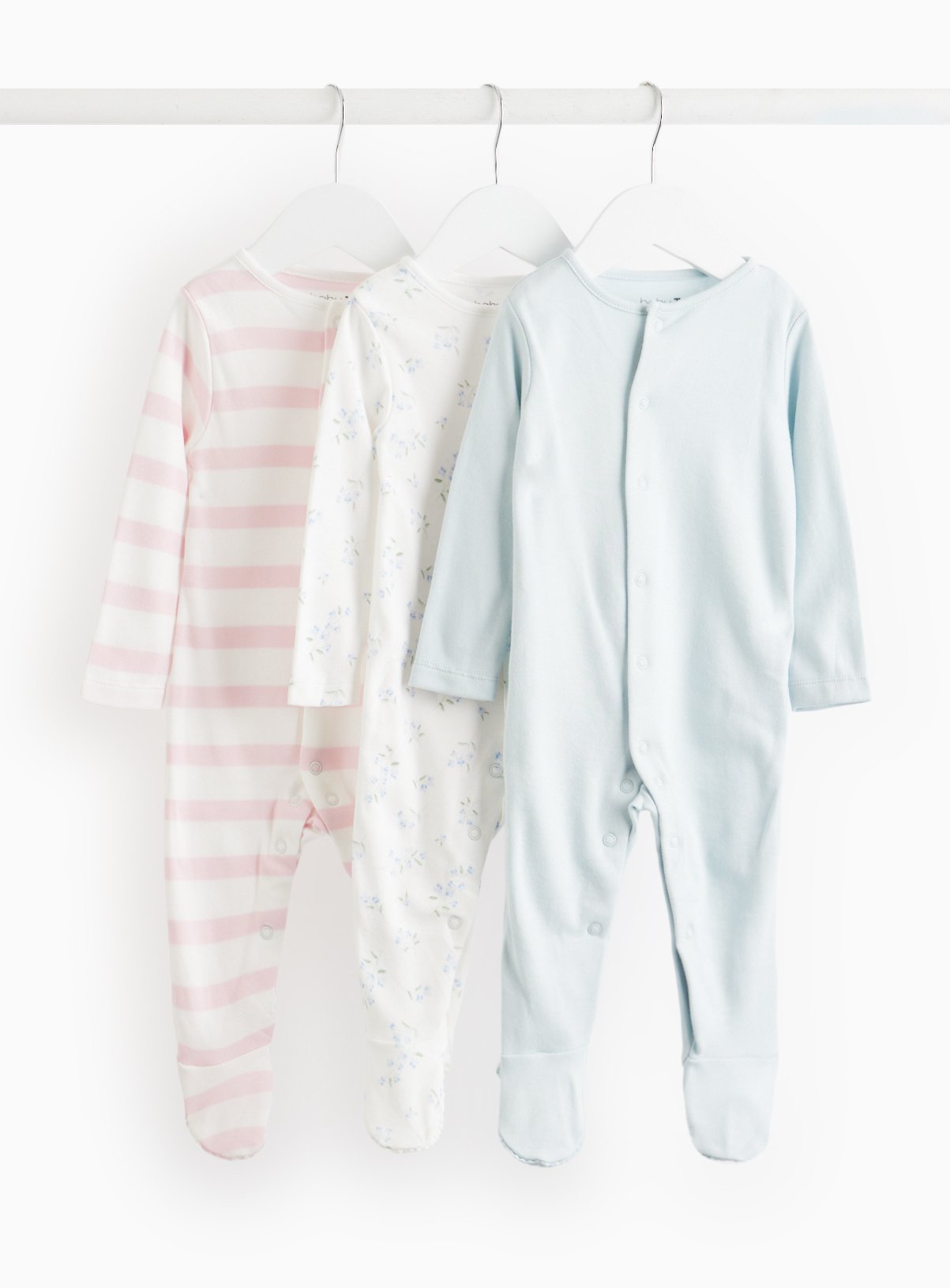Blue Blue Stripe & Floral Print Sleepsuits 3 Pack - Tu by Sainsbury's