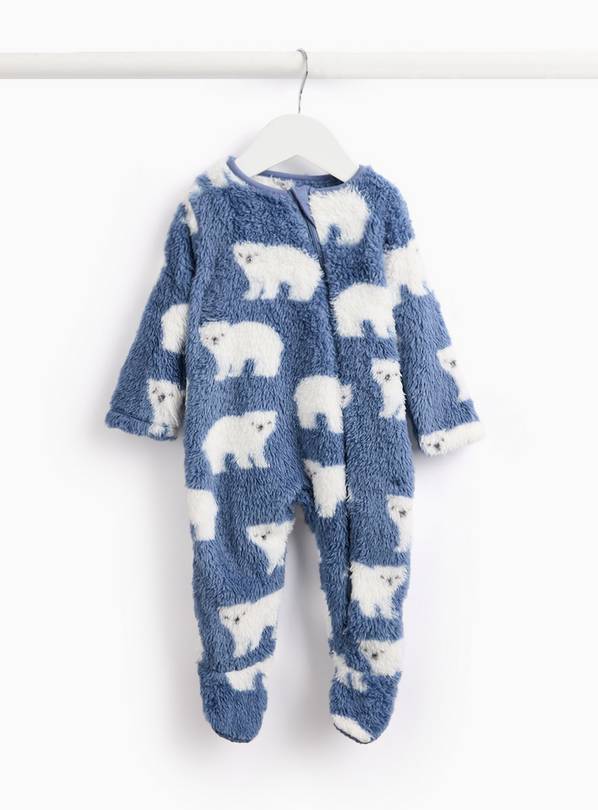 Blue Polar Bear Fleece Sleepsuit 3-6 months