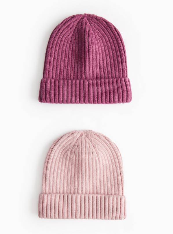 Ribbed Knitted Beanie Hats 2 Pack 6-9 years