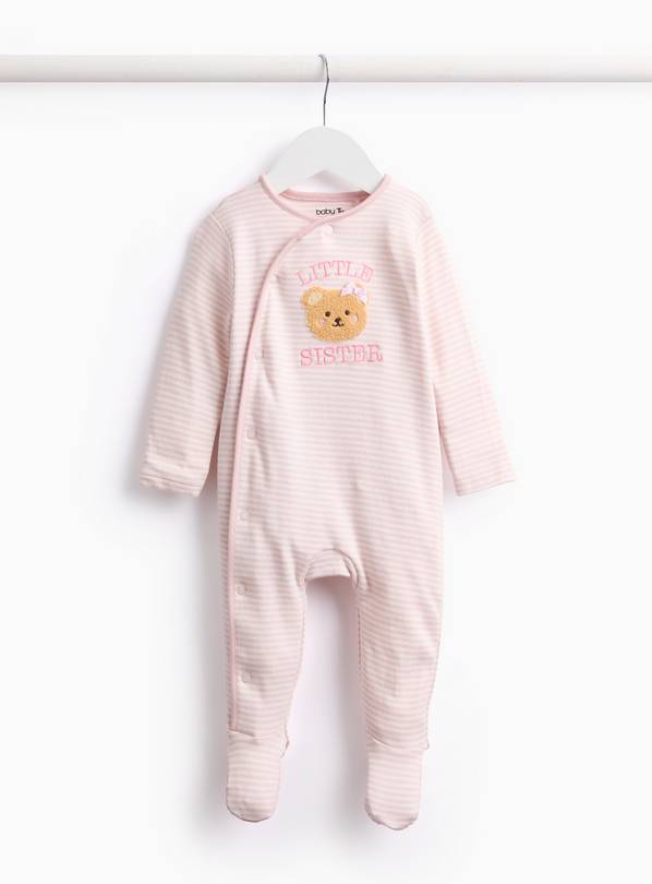 Pink Striped Little Sister Slogan Sleepsuit 3-6 months