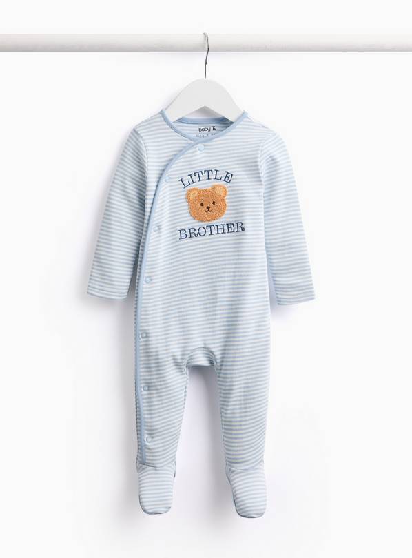 Blue Striped Little Brother Slogan Sleepsuit 3-6 months
