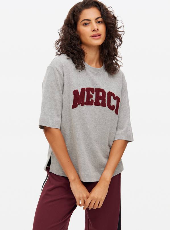 Grey Merci Slogan Boxy T-Shirt XXL