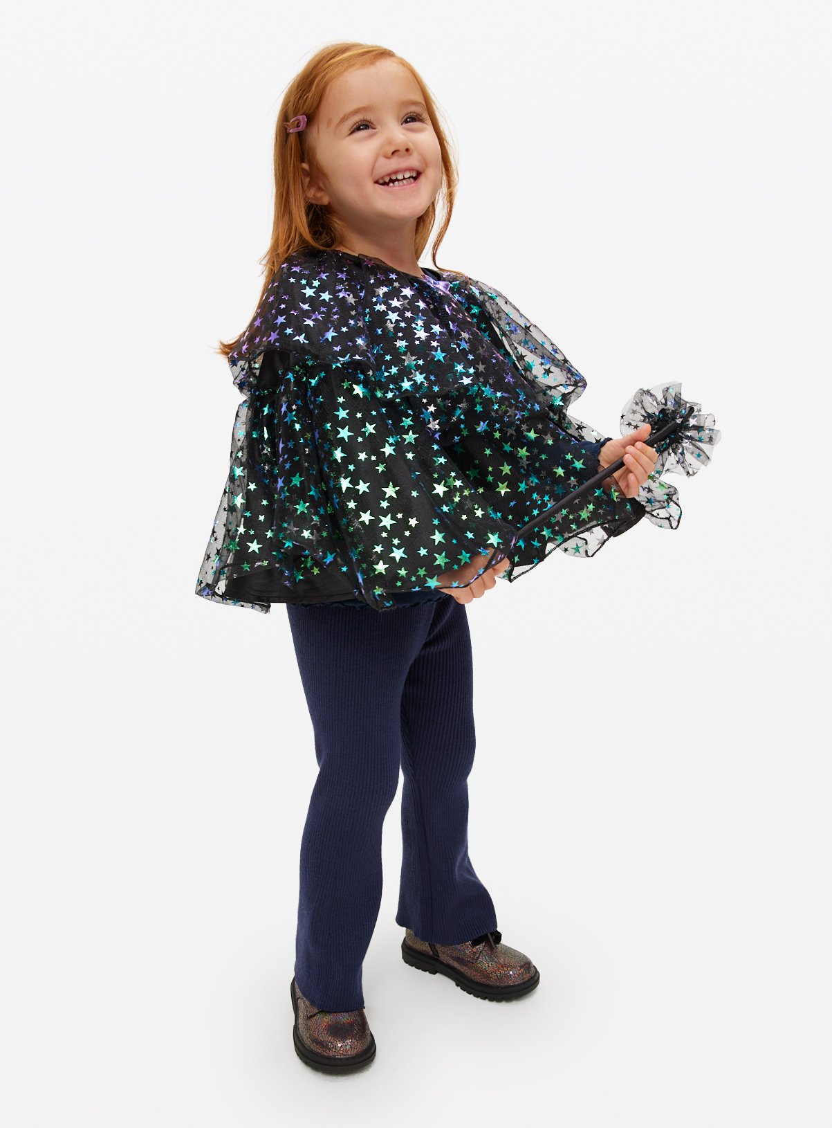 Star Printed Mesh Cape & Wand Set One Size - Image 5 thumbnail