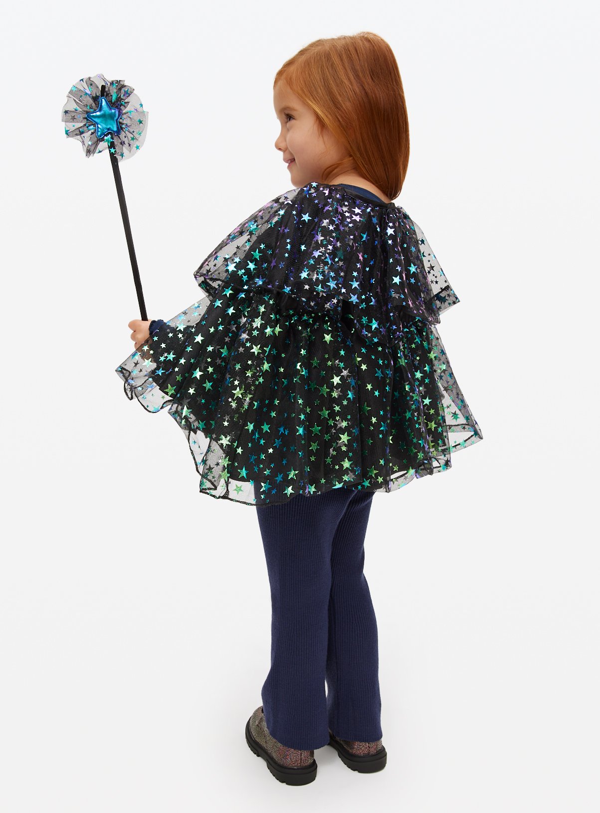 Star Printed Mesh Cape & Wand Set One Size - Image 6 thumbnail