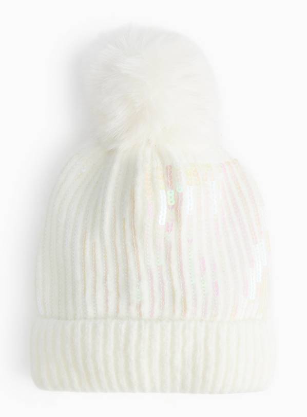 Cream Cable Knit Sequin Beanie 6-9 years