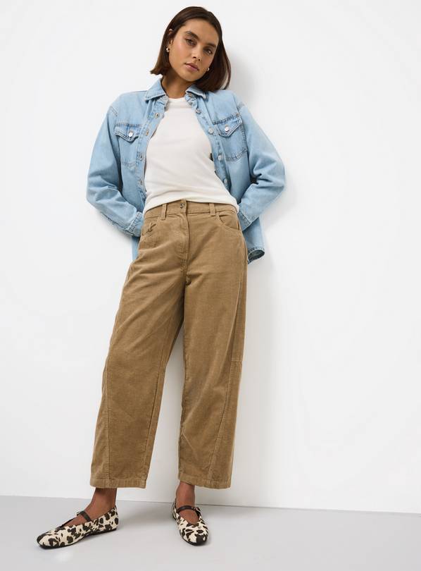 Stone Corduroy Relaxed Barrel Leg Trousers 22