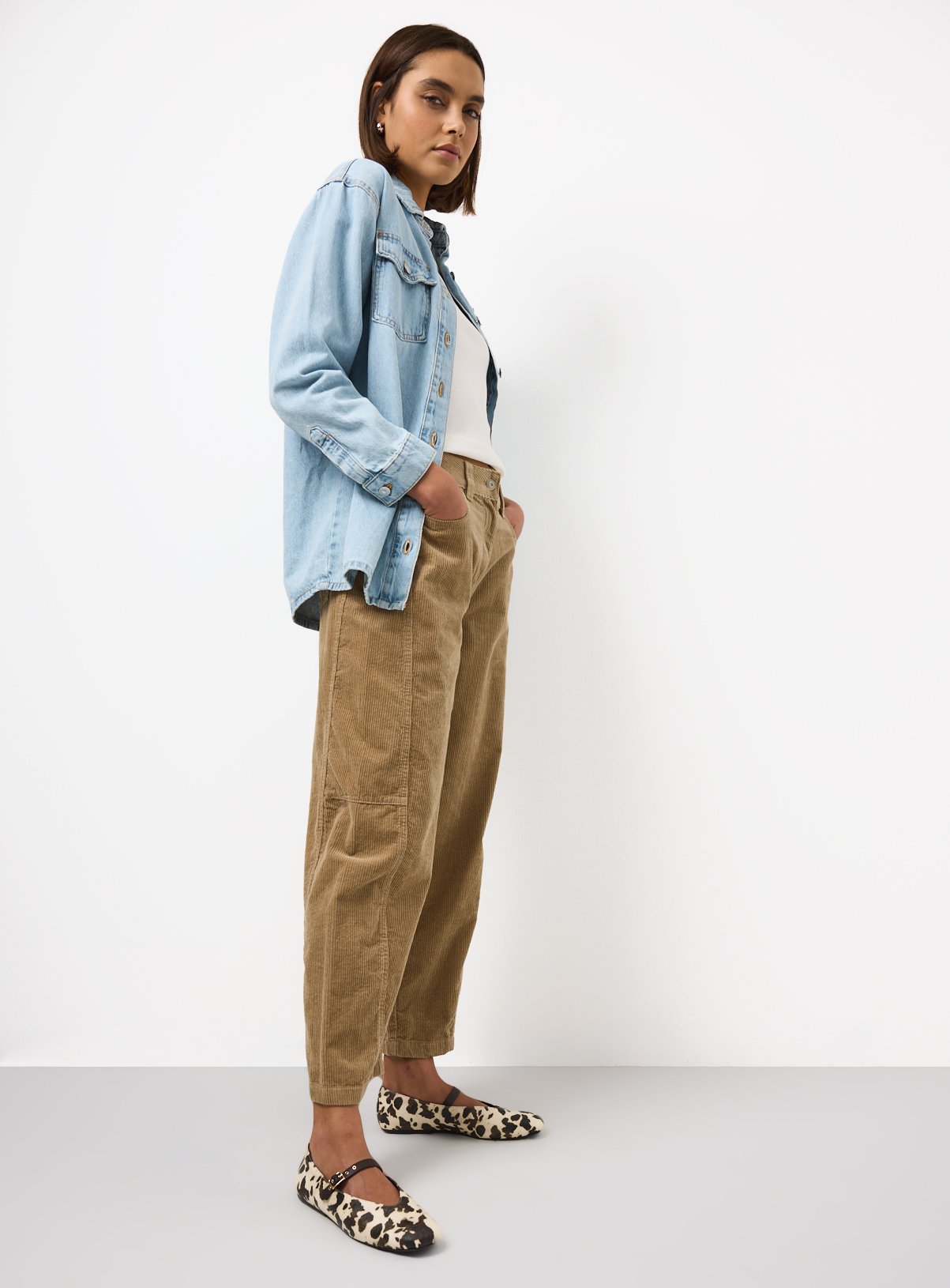 Stone Corduroy Relaxed Barrel Leg Trousers 16 - Image 3 thumbnail