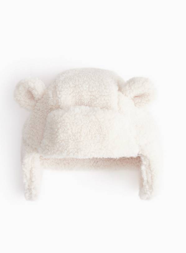 Cream Borg Fleece Trapper Hat 3-6 months