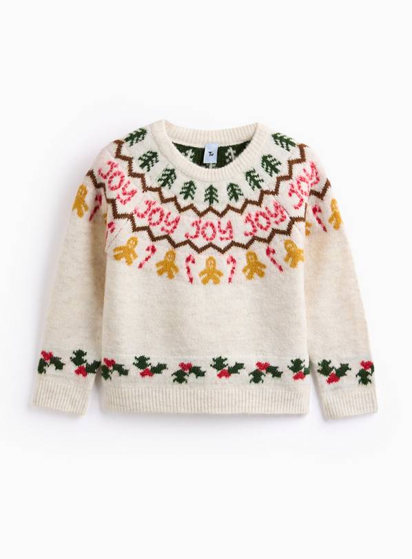Mini Me Kid's Christmas Cream Gingerbread Man Fairisle Crew Jumper 12 years