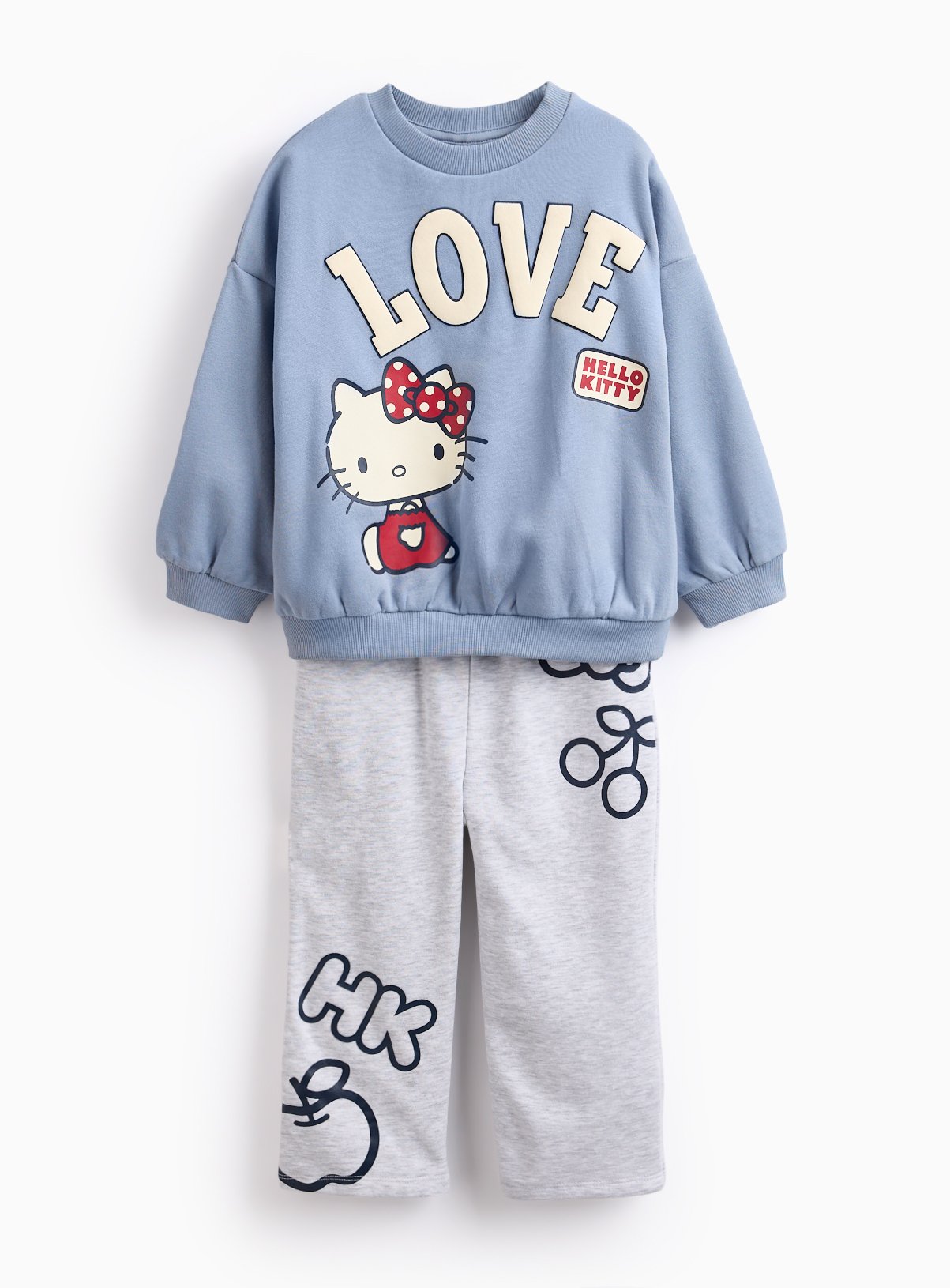 Blue Hello Kitty Printed Blue Sweatshirt & Grey Wide Leg Joggers - Hello Kitty by Sainsbury's