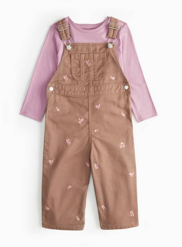 Tan Embroidered Dungaree Set 2-3 years