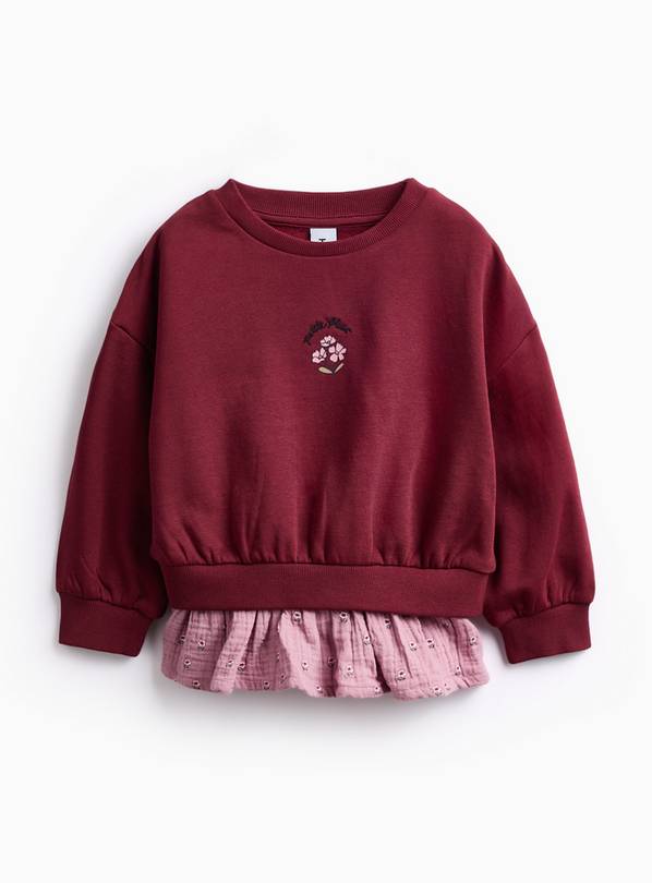 Burgundy Mixed Floral Crew Neck Sweatshirt 3-4 years