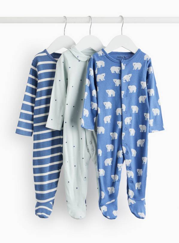 Polar Bear Printed Sleepsuit 3 Pack  6-9 months