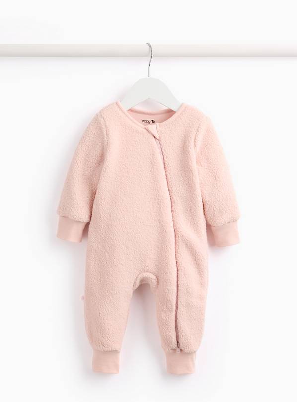 Pink Borg Fleece Zip Sleepsuit 6-9 months