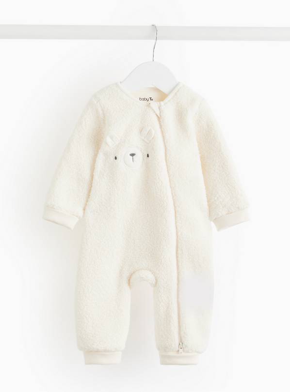 Cream Bear Borg Fleece Sleepsuit  3-6 months
