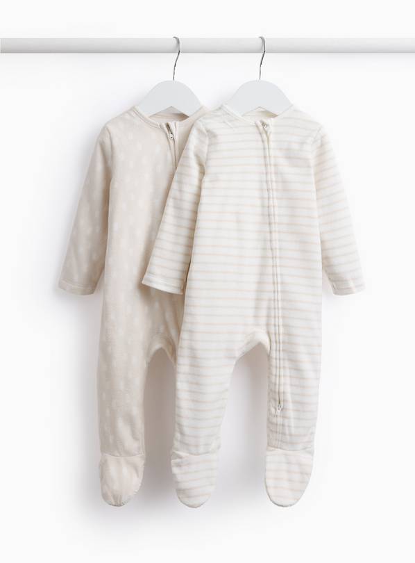 Unisex Mark Making & Stripe Fleece Sleepsuits 2 Pack Up to 1 mth