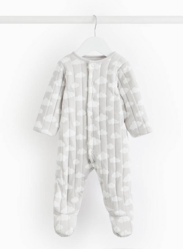 Grey Cloud Print Quilted 2.5 Tog Sleepsuit  6-9 months