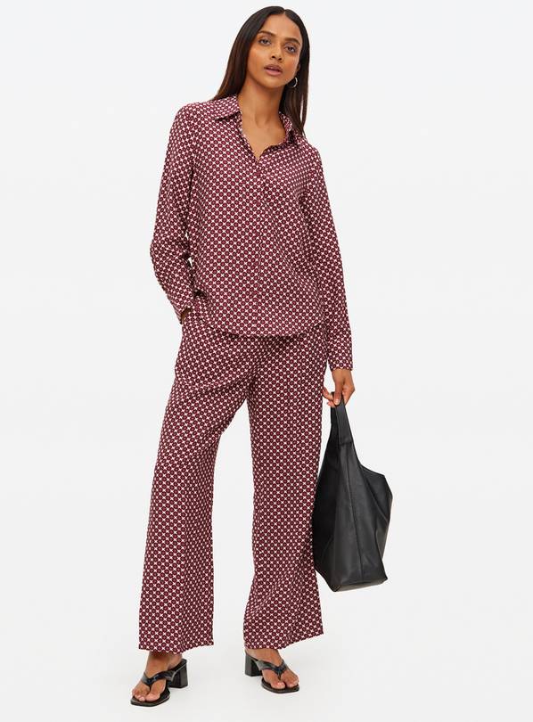 Dark Red Geometric Print Wide Leg Co-ord Trousers  10R