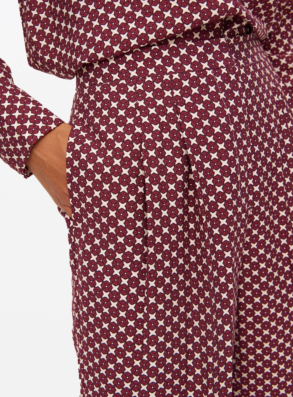 Dark Red Geometric Print Wide Leg Co-ord Trousers  20S - Image 2