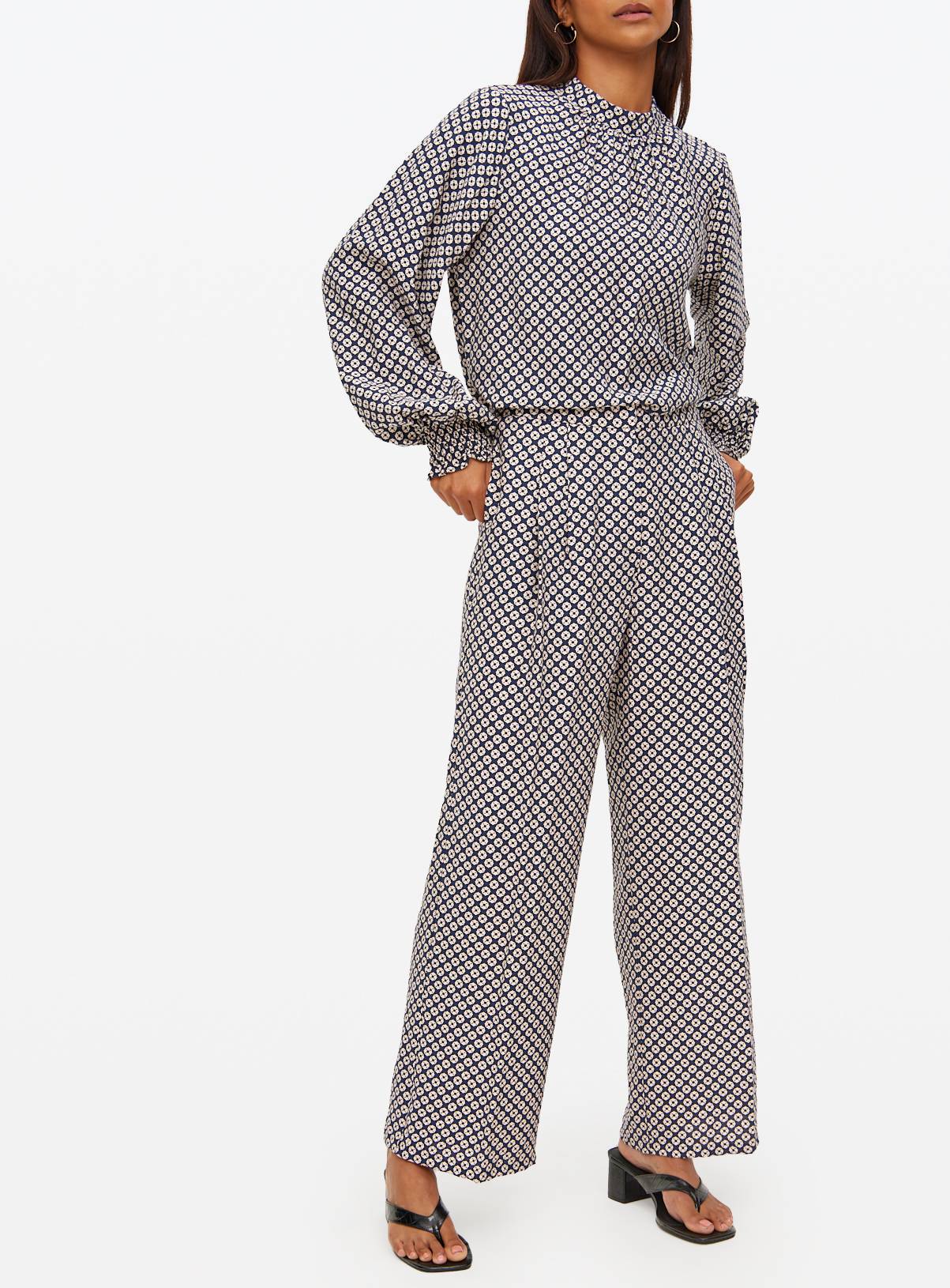 Navy Geometric Print Wide Leg Co-ord Trousers  18R - Image 3