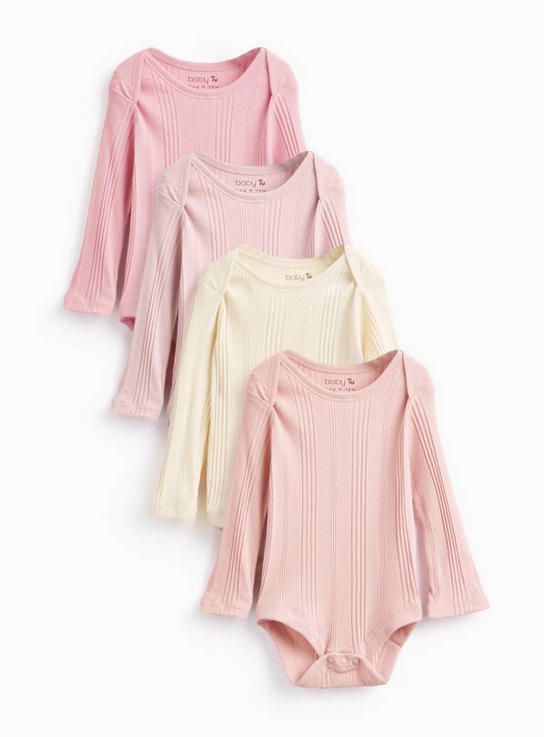 Pink Ribbed Long Sleeve Bodysuit 4 Pack 2-3 years