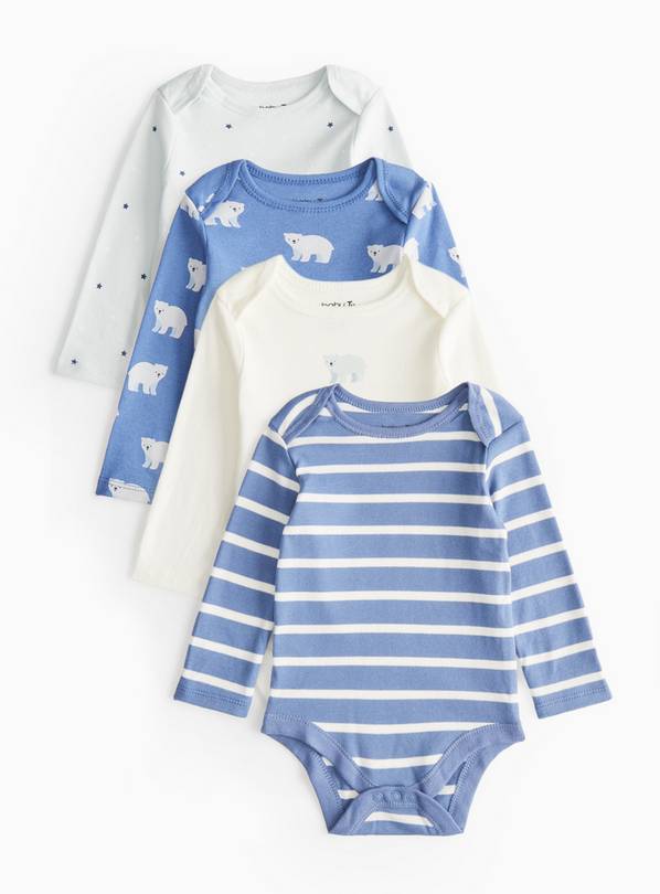 Blue Polar Bear Long Sleeve Bodysuit's 4 Pack Up to 1 mth