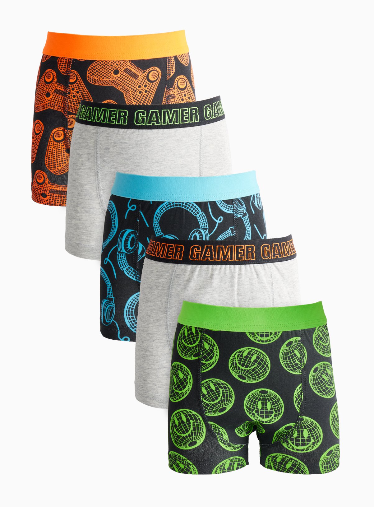 Gamer Print Trunks 5 Pack 7-8 years