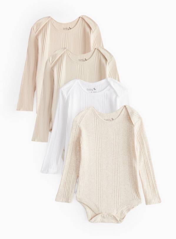 Neutral Ribbed Long Sleeve Bodysuits 4 Pack Newborn