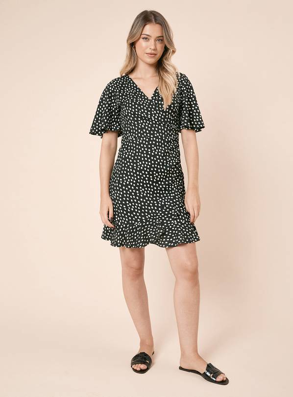 DOROTHY PERKINS V Neck Short Sleeve Spot Wrap Mini Dress 14