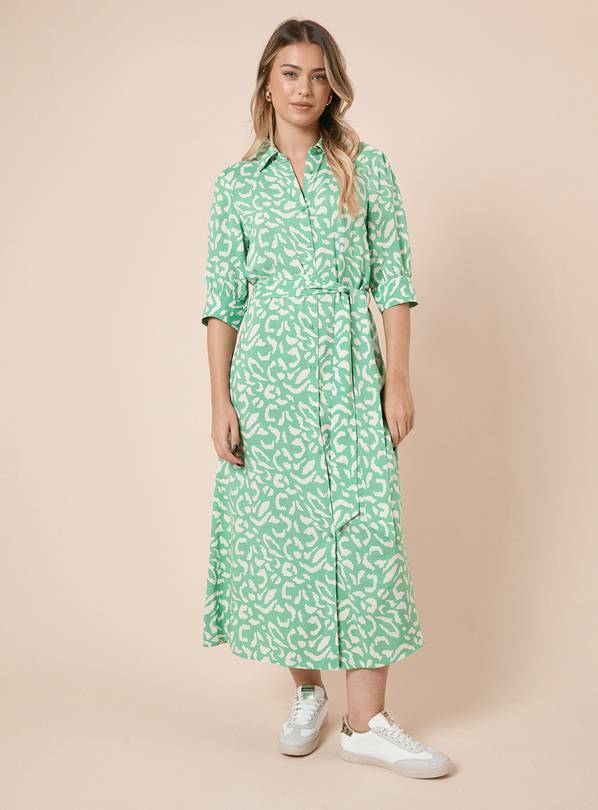 DOROTHY PERKINS Green Animal Midi Shirt Dress 12