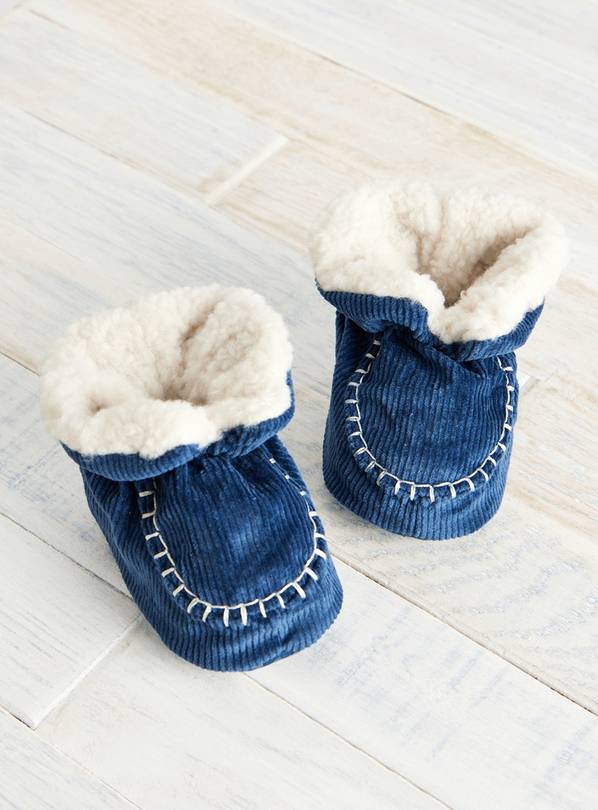 Blue Corduroy Fleece Lined Booties Up to 3 mths