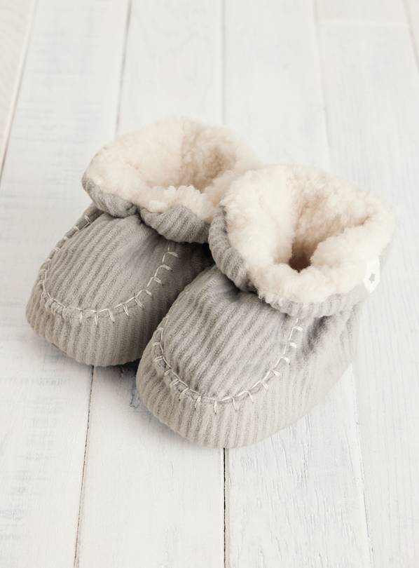 Grey Corduroy Fleece Lined Booties Up to 3 mths