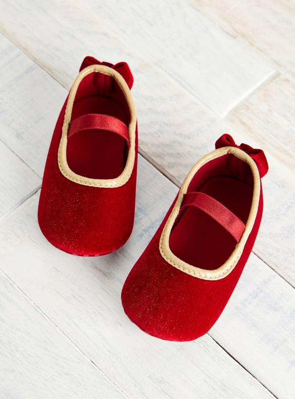 Red Velour Bow Detail Shoes 9-12 months