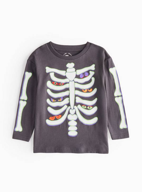 Dark Grey Skeleton Halloween Print T-Shirt 2-3 years