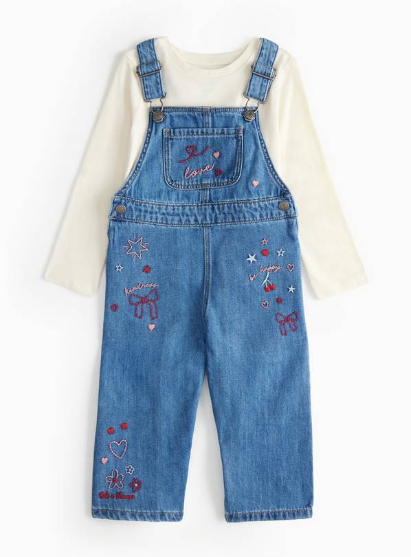 Denim Embroidered Dungaree Set 2-3 years