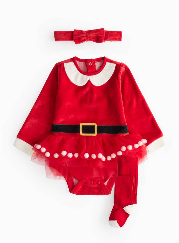 Christmas Santa Tutu Velour Bodysuit Set  3-6 months