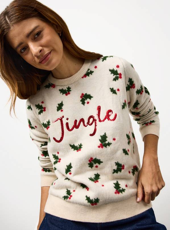 Matching Family Women's Christmas Sequin Jingle Slogan Knitted Jumper 24
