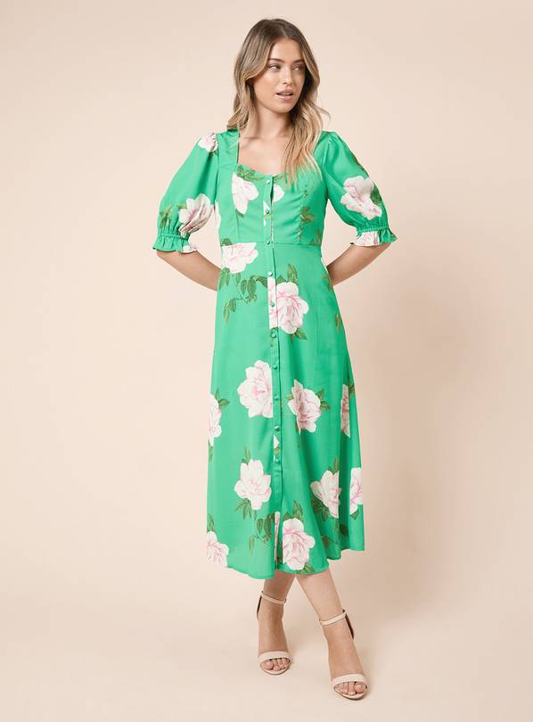 DOROTHY PERKINS Green Floral Button Through Midi Dress 18