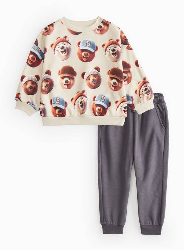 Bear Graphic Print Sweatshirt & Grey Joggers  3-4 years