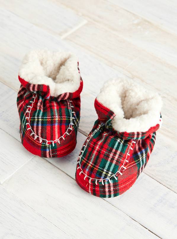 Red Tartan Check Fleece Lined Booties 9-12 months